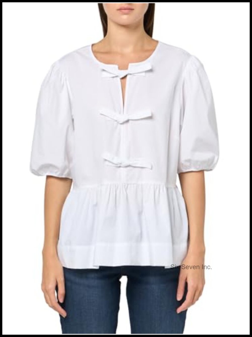 Nautica Women's Poplin Peplum Tie Front Short Sleeve Top